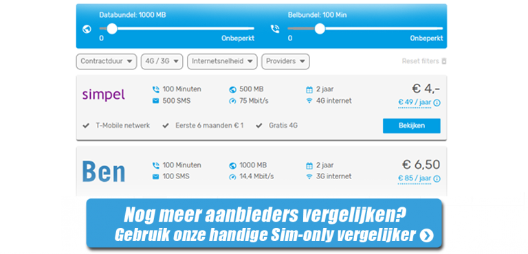 Sim only vergelijker